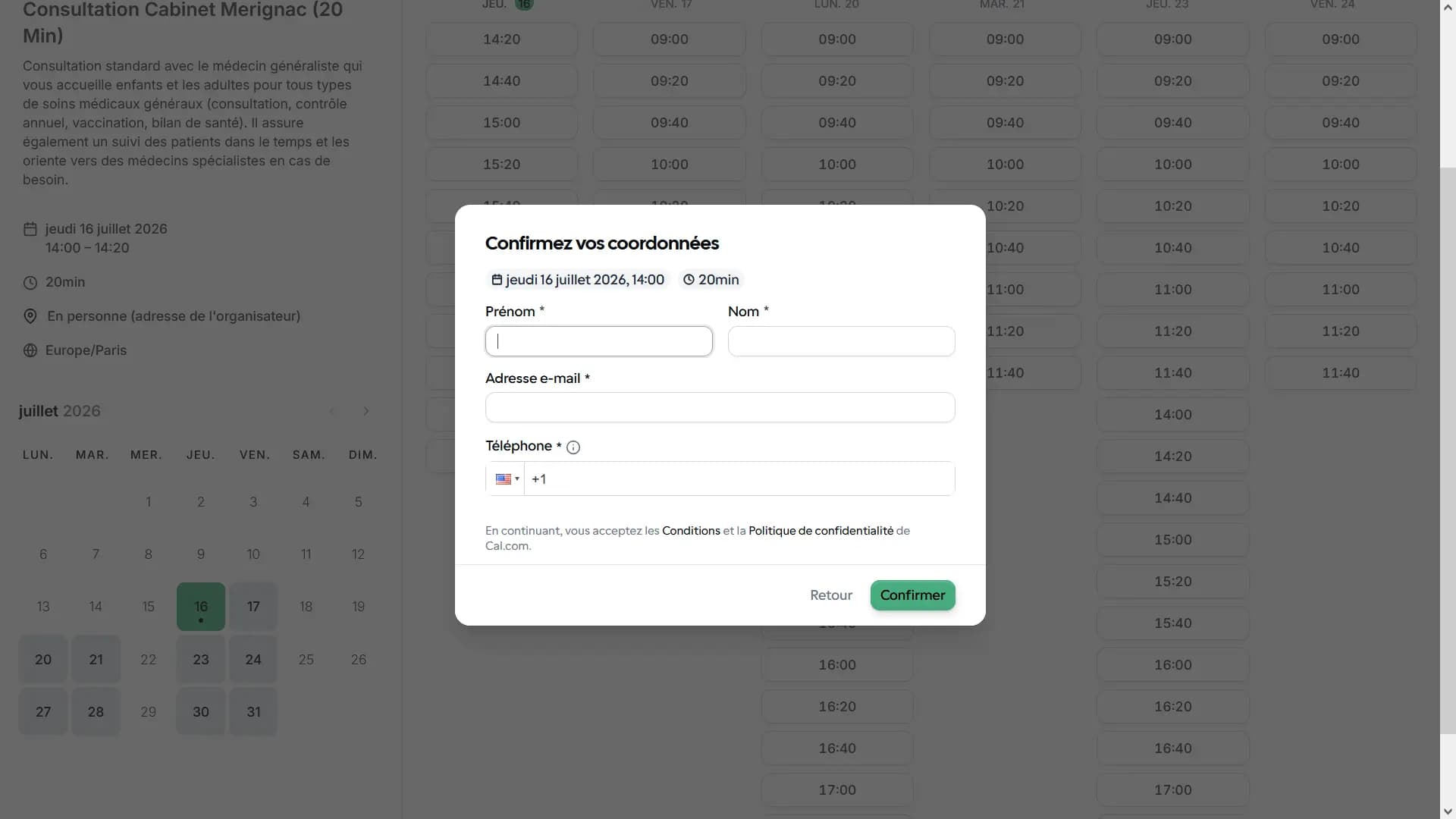 Interface de gestion des rendez-vous i-Doctor