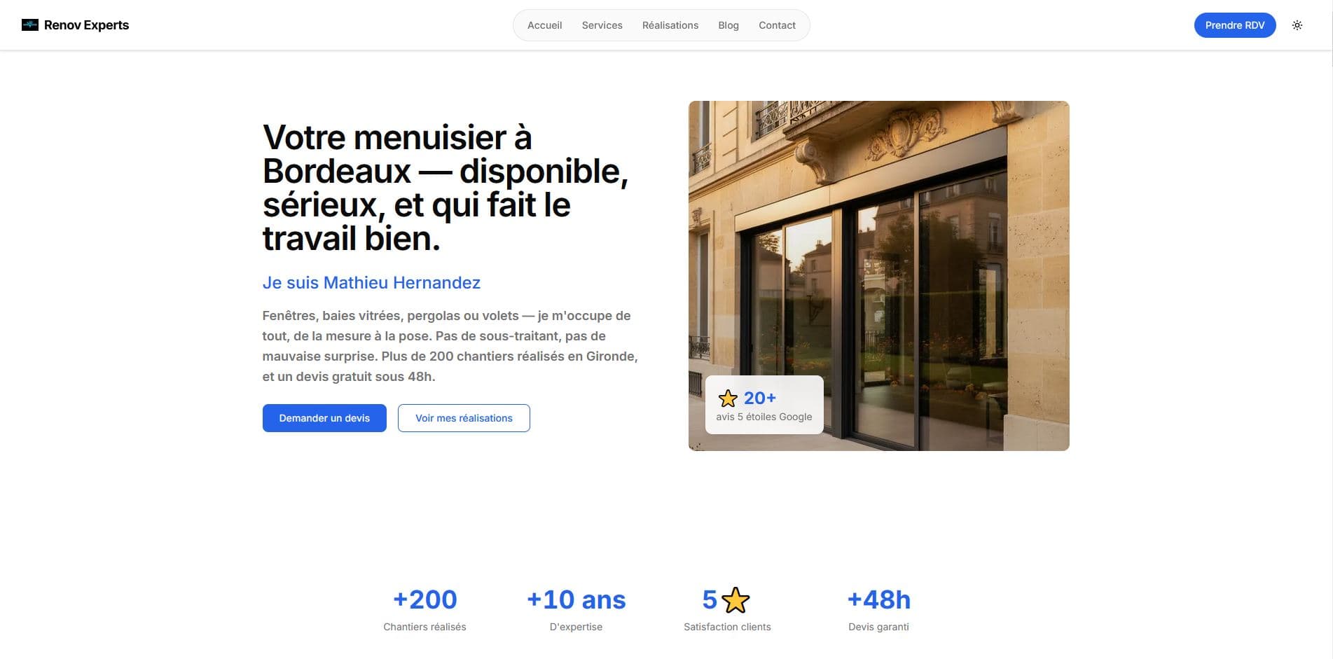 Page d'accueil Renov Exp menuiserie Mérignac